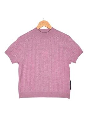 NWT Tahari Women's Mauve Pink Extra Fine Merino Wool Cable Knit Sweater Medium